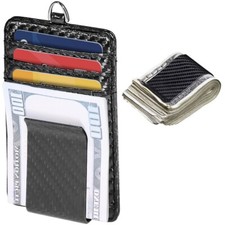 Mens Carbon Fiber RFID Blocking Clip Wallet Money Slim Credit Card Holder Metal
