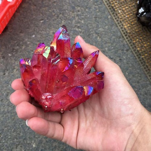 Natural Aura Red Titanium Geode Quartz Reiki Crystal Cluster Mineral Rough Stone - Picture 41 of 44