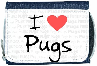 I Love Heart Pugs Denim Geldbörse