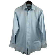 STAFFORD Essentials Button Up Dress Shirt Men's Size 15-15.5 x 34-35 Aqua Office