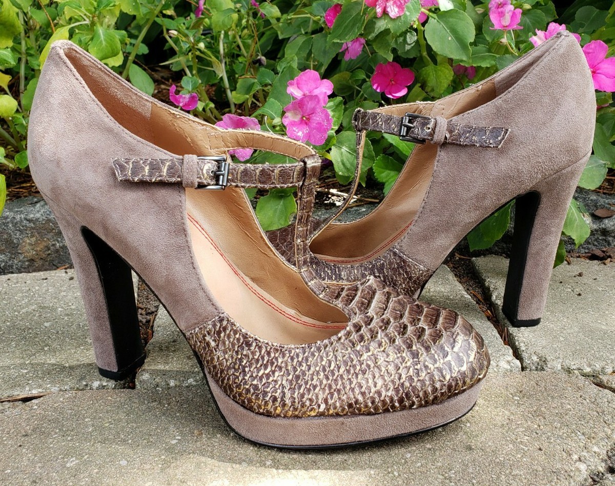 オフィーリア5 Saks Fifth Avenue 5|48 Ophelia Pumps T-Strap Heels Taupe Gold