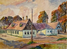 Niels Ström *1881 Autumnal Landscape with Country Houses Frederiksholm Denmark