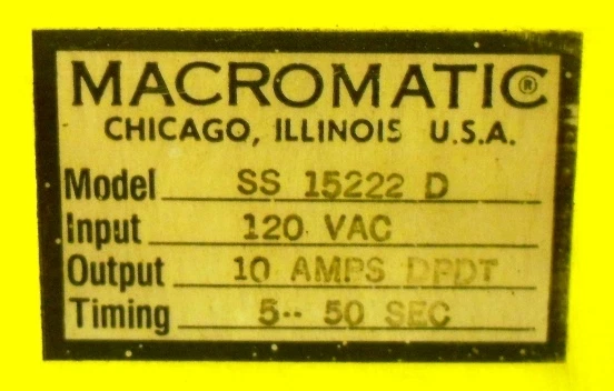 MACROMATIC SOLID STATE TIMER SS15222D, INPUT 120VAC, OUTPUT DPDT 10 AMPS - Image 4 of 4