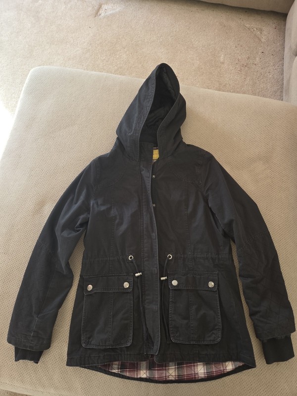 Prince & Fox Black Parka Utlity Jacket Soft Twill Hooded, Flannel Liner Size L