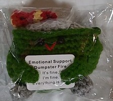 Emotional Support Dumpster Fire Crochet Handmade Positive Support Gft Dark Green