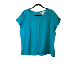 C&C California 100% Linen Blouse Short Sleeve Buttons Workwear Trendy Casual M #