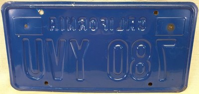 Vintage CALIFORNIA License Plate 780 YVU 1970s 1980s Blue & Yellow