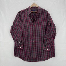 Stafford Shirt Mens 18 34-35 Red Plaid Button Down Easy Care Broadcloth Business
