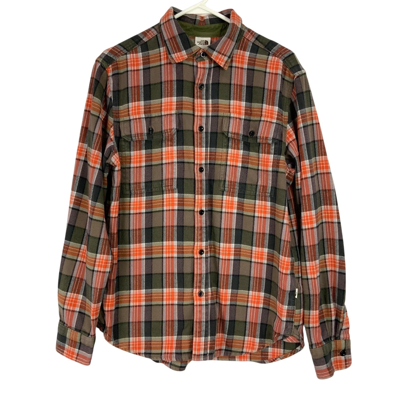 The North Face Orange/Brown Plaid Long Sleeve Collared Button Up Flannel Size M