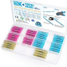 TICONN 60PCS Heat Shrink Butt Wire Connector Kit Insulated Waterproof Electri...