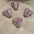 Vintage Antique Stained Pink and White Glass with Brass, Lamp Shades, Set of 4