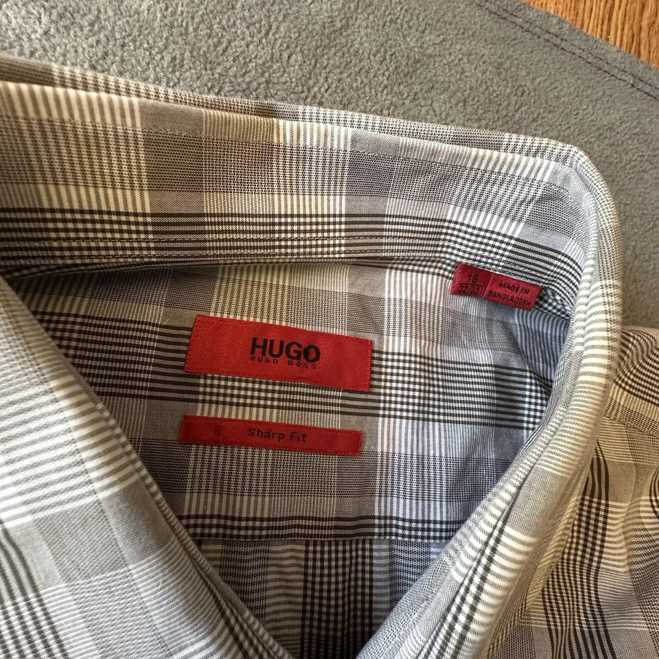 Camisa de vestir HUGO Red Label de Hugo Boss para hombre 18 32/33 ajuste nítido a cuadros L/S Foto 2 de 4