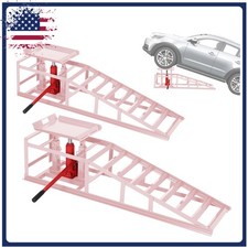 2pcs Heavy Duty Hydraulic Car Ramps 11000 Lb Low Profile Vehicle Lift Ramps Pink