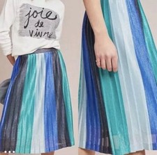 NEW Anthropologie Maeve Skirt Medium Sunburst Pleated Metallic Midi Fairycore
