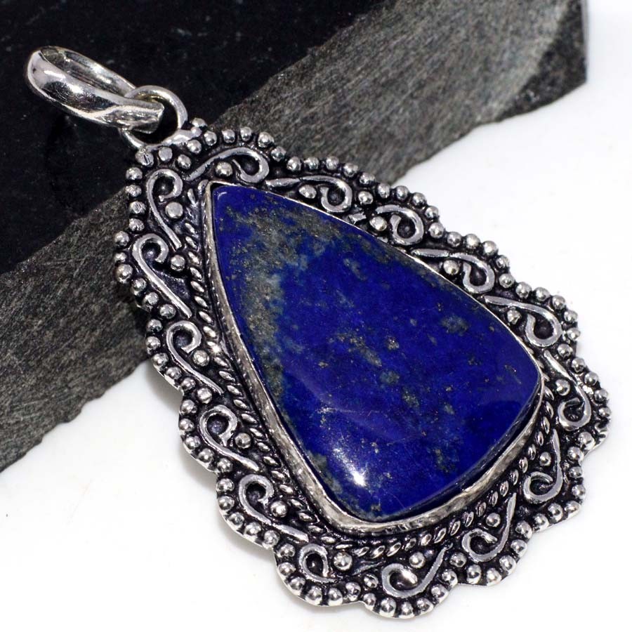 Lapis Lazuli 925 Silver Plated Vintage Pendant 2.2
