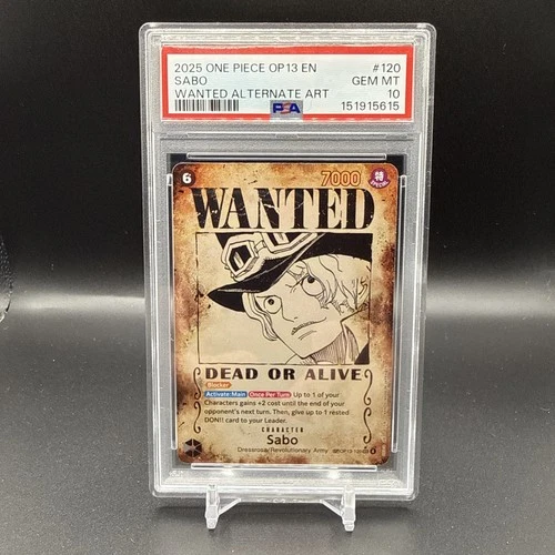 2025 ONE PIECE OP13-CARRYING ON HIS WILL WANTED ALTERNATE ART #120 SABO PSA 10
