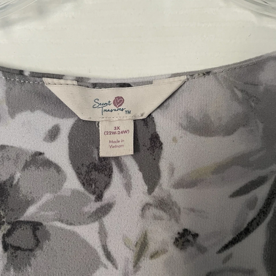 Camisón romántico suave floral gris encaje talla grande 3X Secret Treasures para mujer Foto 4 de 4