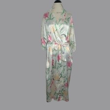 Vintage Inner Most Satin Robe Medium White Kimono Mid Length Belt