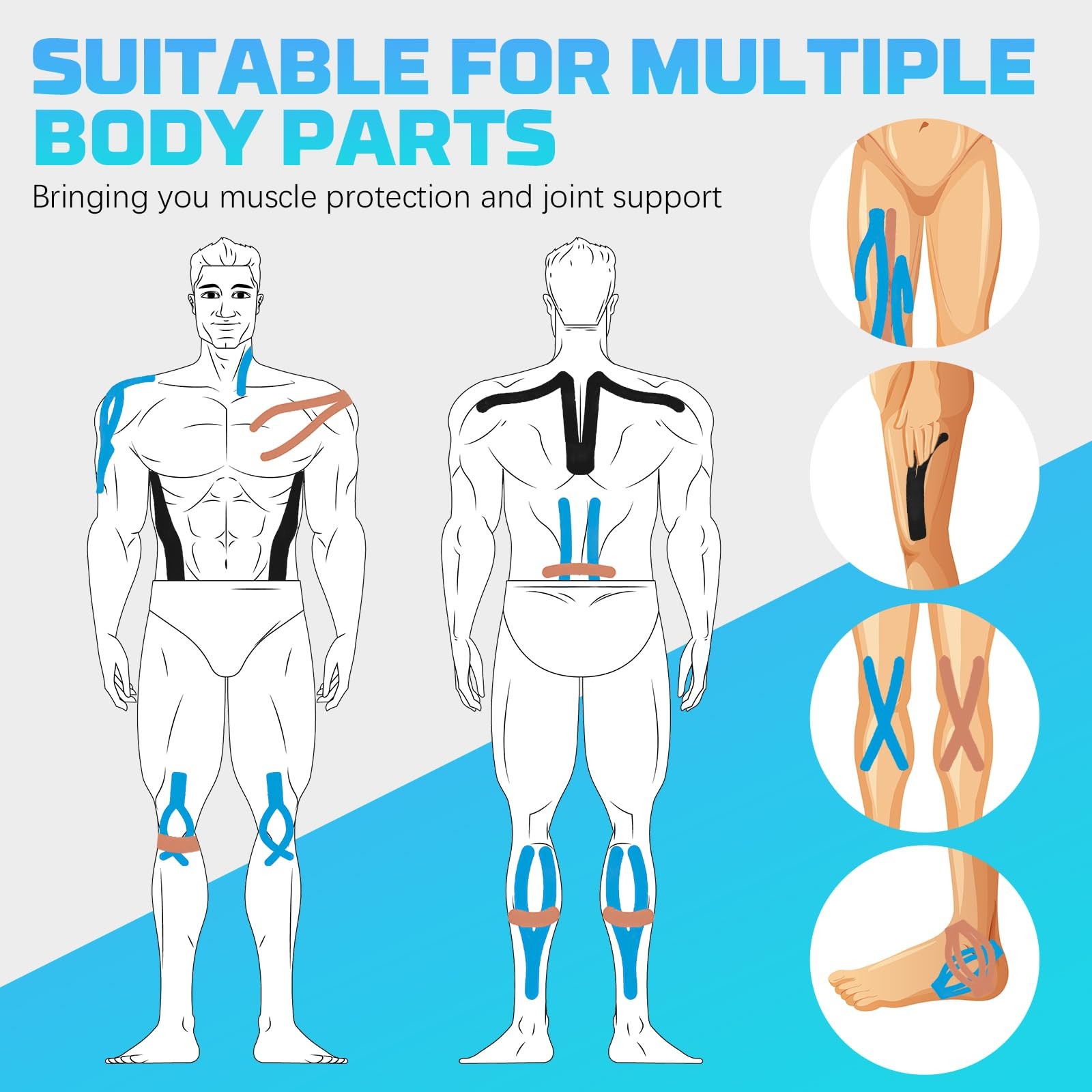 3 Roll Kinesiology Tape,3 Color 2 Inch x 16.4 Feet Uncut Sports Tape w/ Scissors