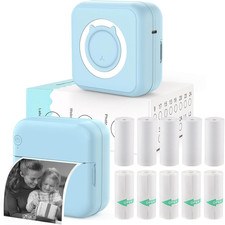 Mini Blue-Tooth Printer, Wireless Sticker Printer with 10 Rolls Paper for Iphone