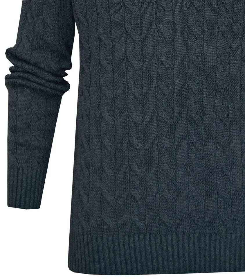 Knitted Jumper Cable Knit 100%Cotton Plain Crew Neck Pullover Sweater Casual Top - Image 3 of 4