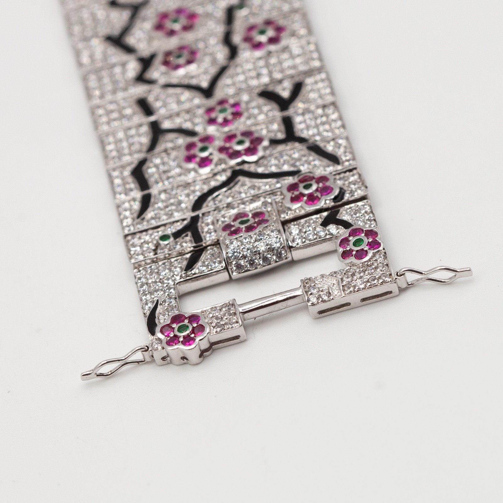 Signed JARIN Sterling Simulated Ruby & Emerald Fl… - image 8