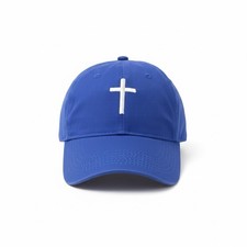 Blue Baseball Cap White Embroidered Cross One...