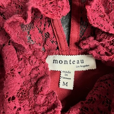 monteau los angeles red dress Monteau Los Angeles Womens Smocked Short Sleeve Midi Floral Red Dress