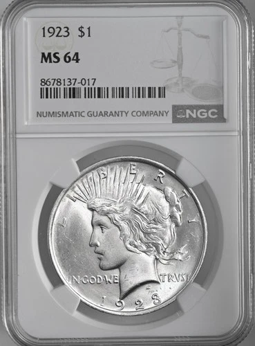 1923-P  $1 PEACE SILVER DOLLAR  "PHILADELPHIA MINT"  NGC MS64 #8678137-017