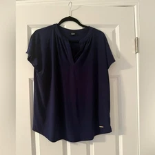 Jones New York | Navy Blue Signature Short Sleeve Blouse Top | Size M