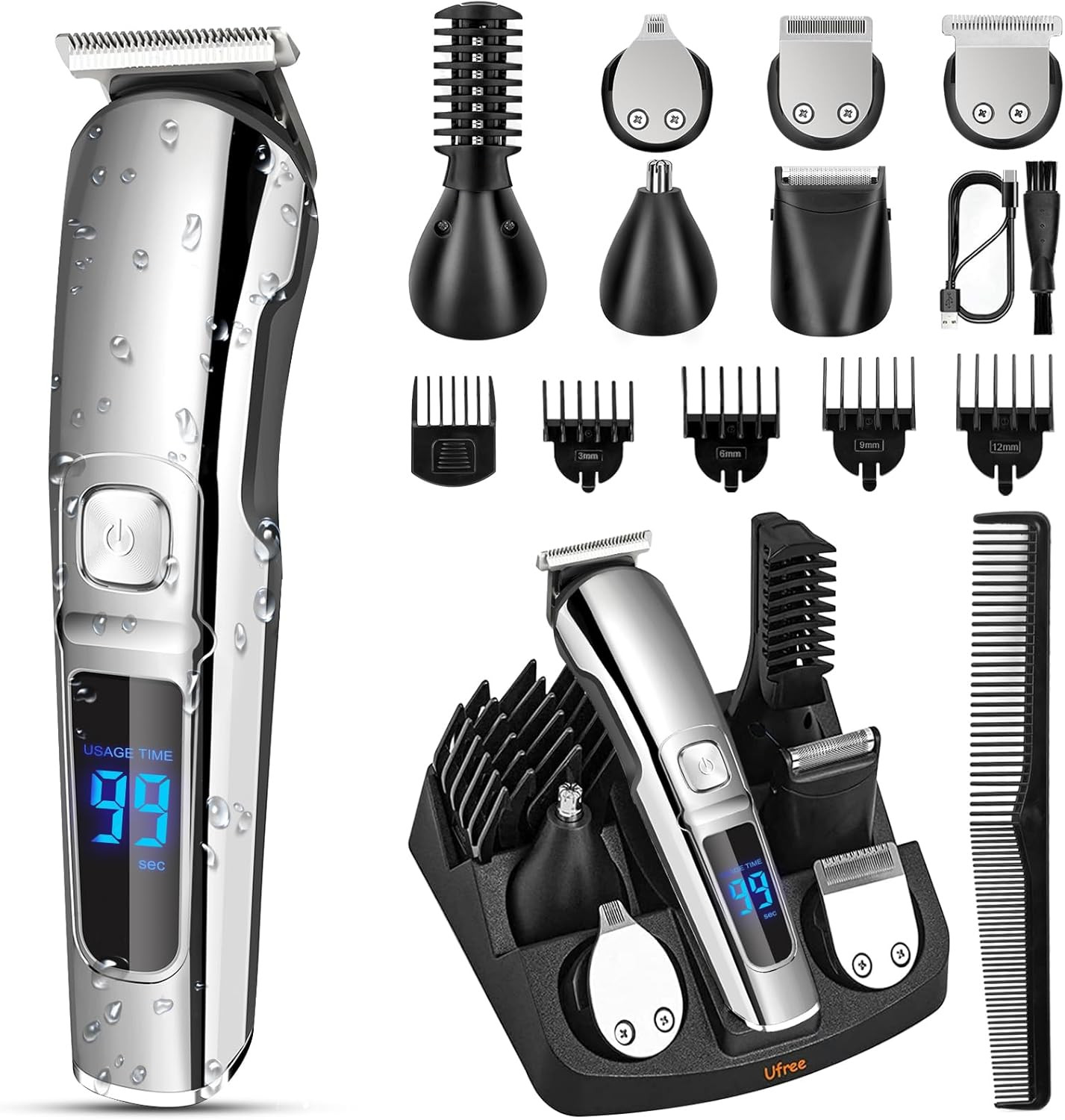 Beard Trimmer for Men, Waterproof Electric Razor for Nose, Body, Face & Mustache