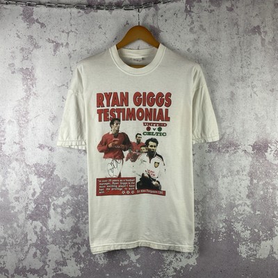 Vintage Manchester United T-Shirt RYAN GIGGS 2001 Jersey White Rare Size XL