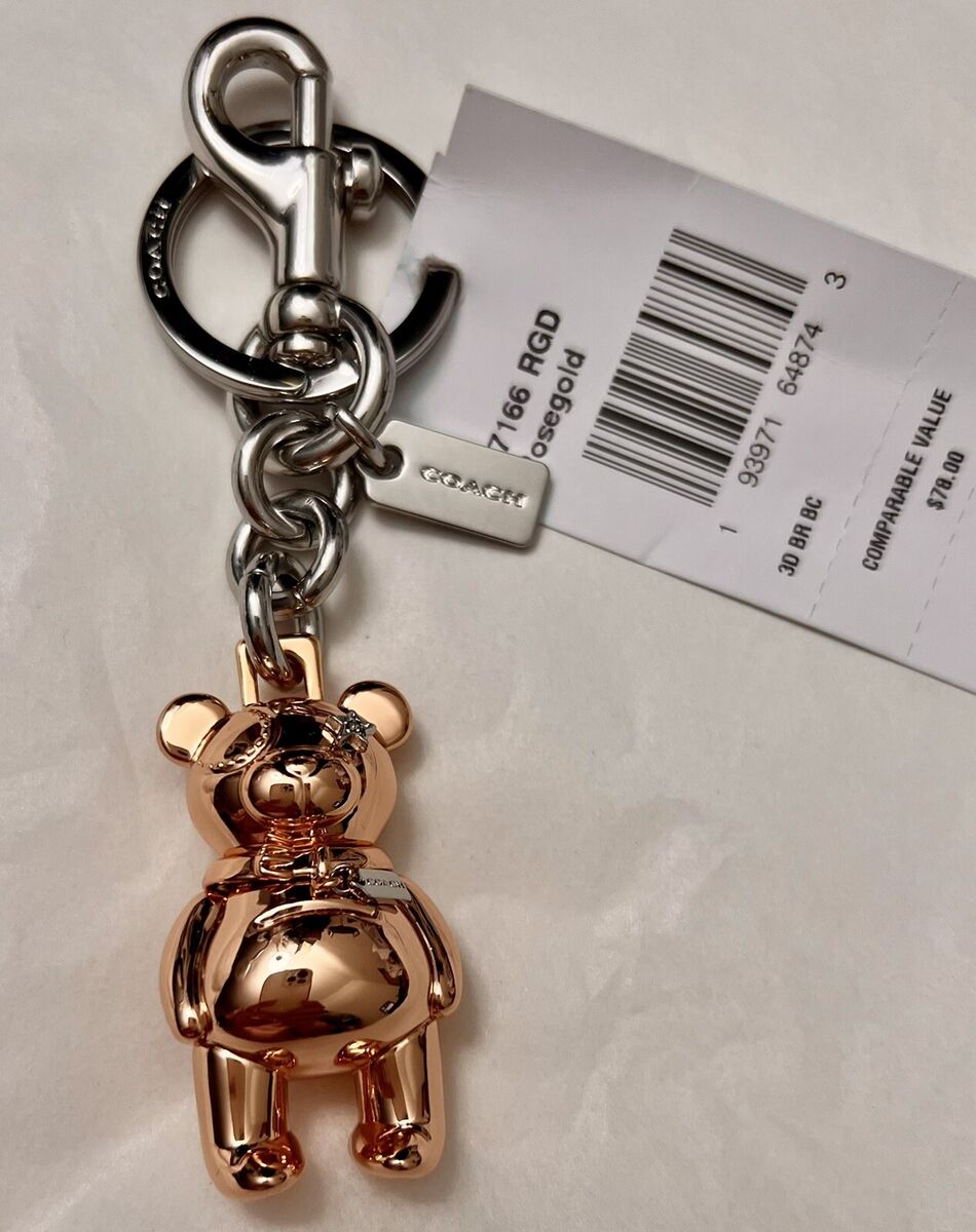 NWT Coach 87166 3 D Rose Gold Bear Silver Bag Charm Keyring NWT Coach 87166 3 D Rose Gold Bear Silver Bag Charm Keyring
