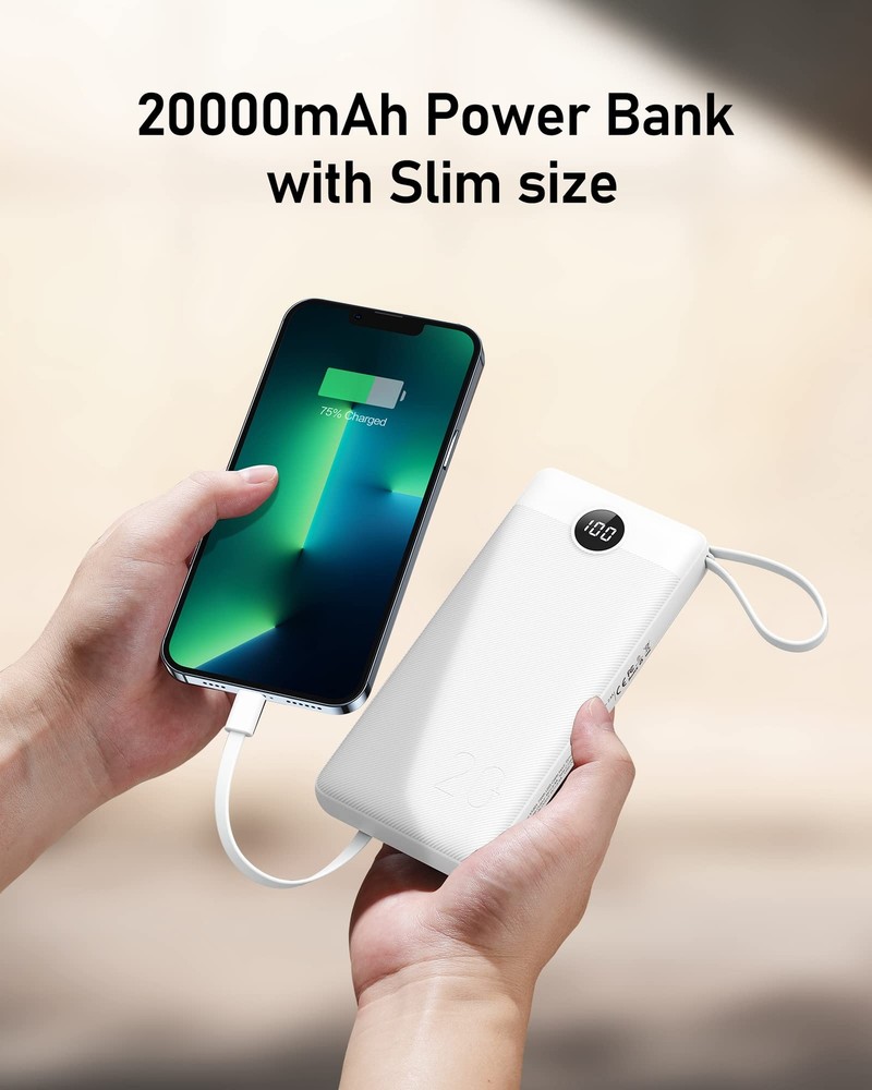 20000mAh Power Bank with Built-in Cables for iPhone and USB C Charging 20000mAh Power Bank with Built-in Cables for iPhone and USB C Charging
