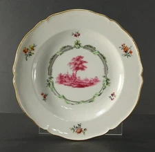 = 1763-1780 KPM, Berlin Porcelain Plate Hand Painted Scenery & Floral Sprays # 2