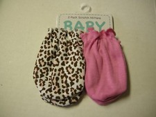 Scratch Mittens, Girl, 2 Pack, Solid Pink and Cheetah Print, 6-12 Mon, Brand New