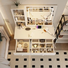 Vanity Desk Makeup Table Set Dressing Table with Mirror & LED Light White