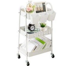 3-Tier Rolling Cart Metal Rolling Storage Cart with Lockable Wheels  Hanging...