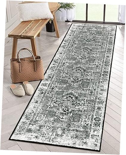 Washable Black 2x8 Non-Slip Runner Rug for Kitchen Hallway