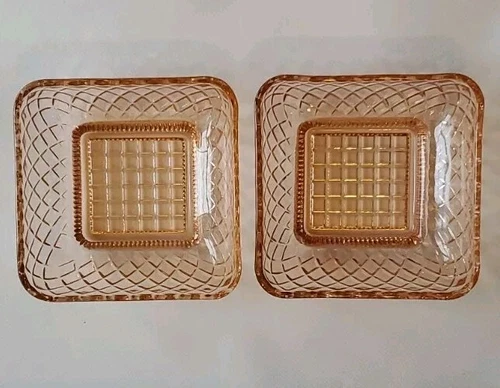 2 ANCHOR HOCKING 5½" Vintage Pink Depression Glass Diamond Pattern Square Dish