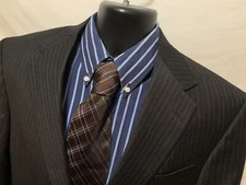 Men's Hart Schaffner Marx Suit Sports Coat 100% Wool Blue Striped 2 Btn 40R