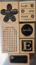 Stampin Up BE HAPPY Set of 6 Wood Rubber Stamps Smile Retired 2006