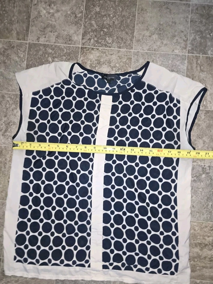 Blusa The Limited Mediana Mujer Azul/Blanco Sin Mangas Polkadot Camisa #927 Foto 4 de 4