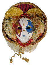 Vintage Venetian Mask Harlequin Wall Hanging Decor Reds Golds Mardi Gras