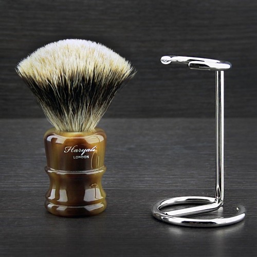 Brosse De Rasage Voyage Homme Haryali London - Poils De Blaireau, Poignée Métal Argentée | Taille 53mm, Couleur Noire, Neuf
