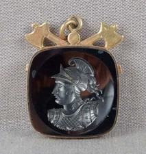 Victorian WATCH FOB hematite / glass intaglio ROMAN WARRIOR