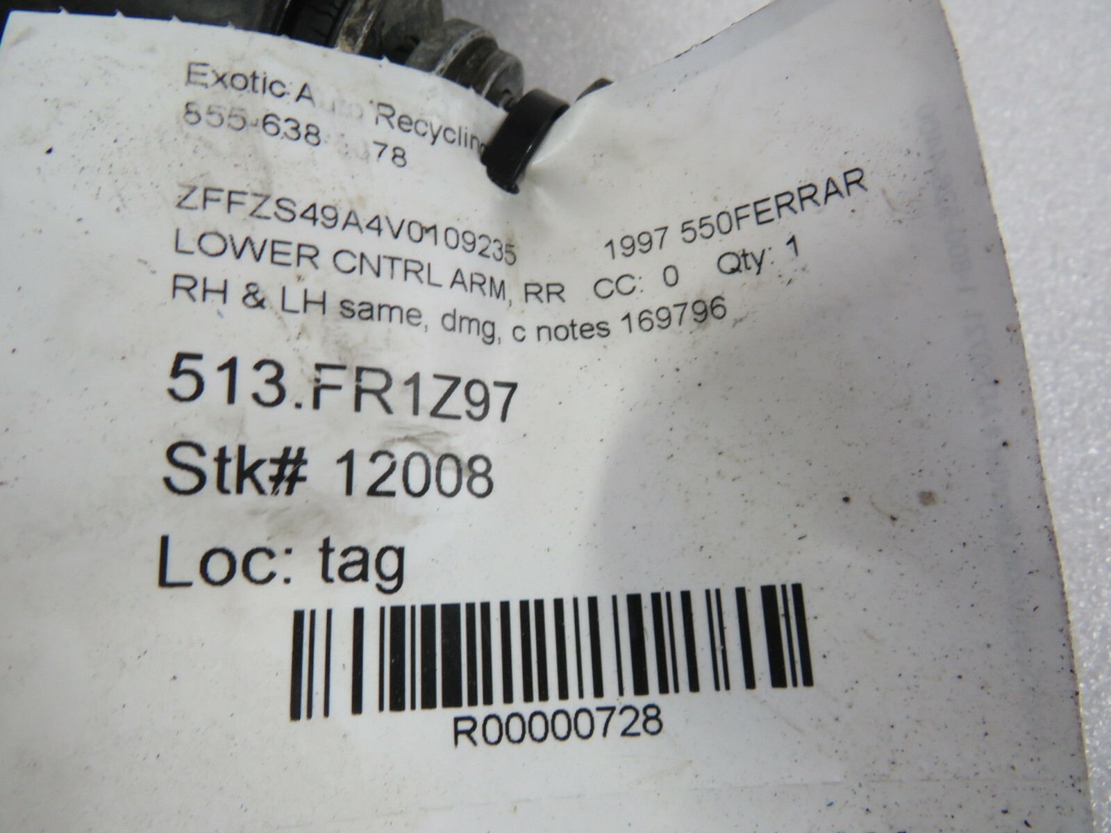 Ferrari 550, Rear Lower Control Arm, Used, Damage, P/N 169796
