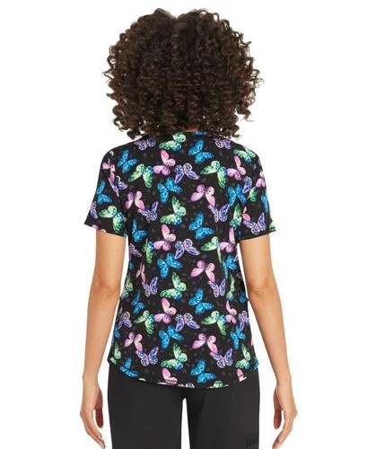 NEW NWT Sz Large Stretchy Butterfly Nurse Medical Hospital Uniform Scrub Top - Picture 4 of 5