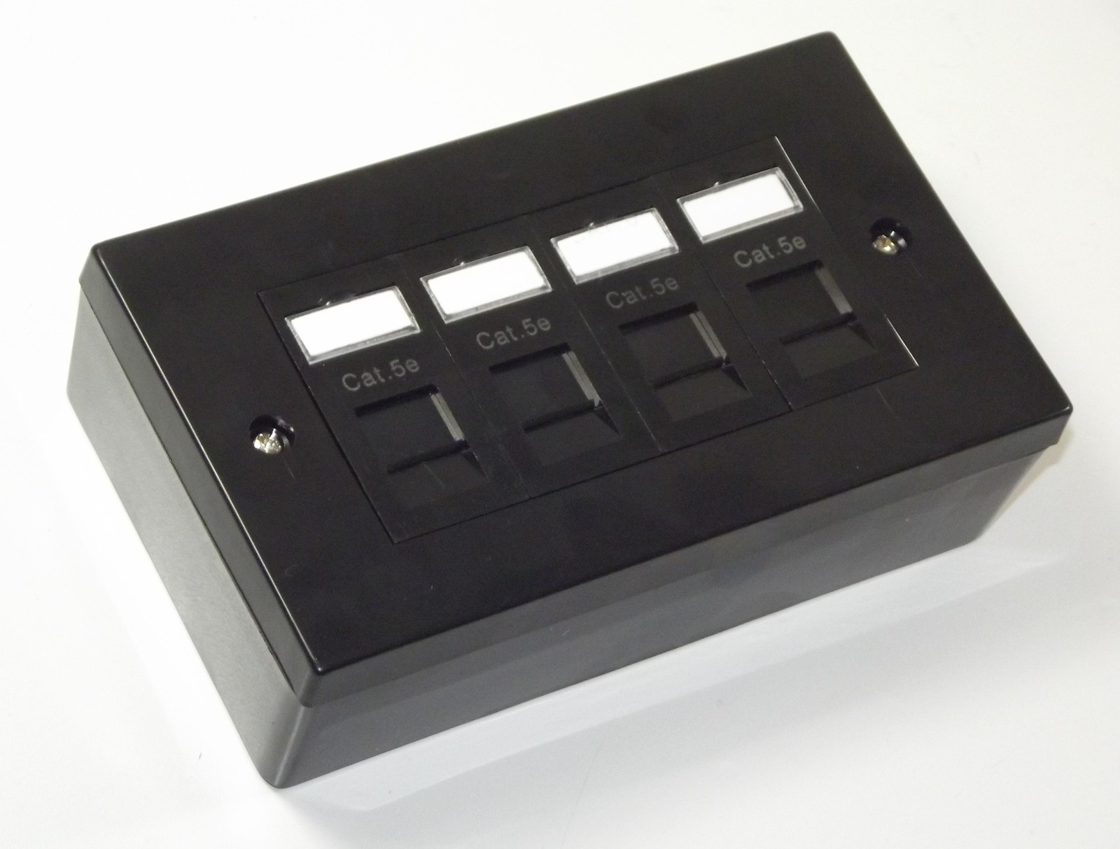 2x BLACK Cat5e RJ45 Quad Face Plate & BACK BOX (4 WAY Ethernet Network Socket)
