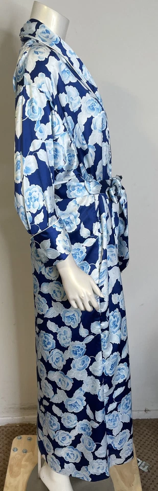 Bata Larga Vintage Christian Dior Saks Azul Floral S M Punto Cinturón Foto 4 de 4